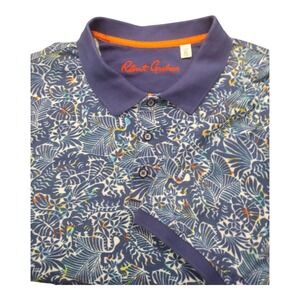 Robert Graham Short Sleeve Polo Shirt Blue Tropical Print XL